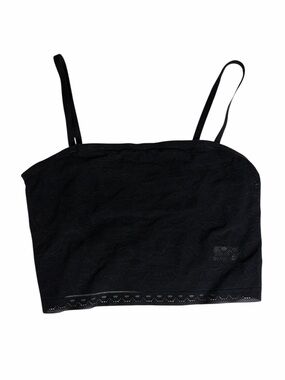 Aerie smoothez black floral nylon mesh sports bra size L